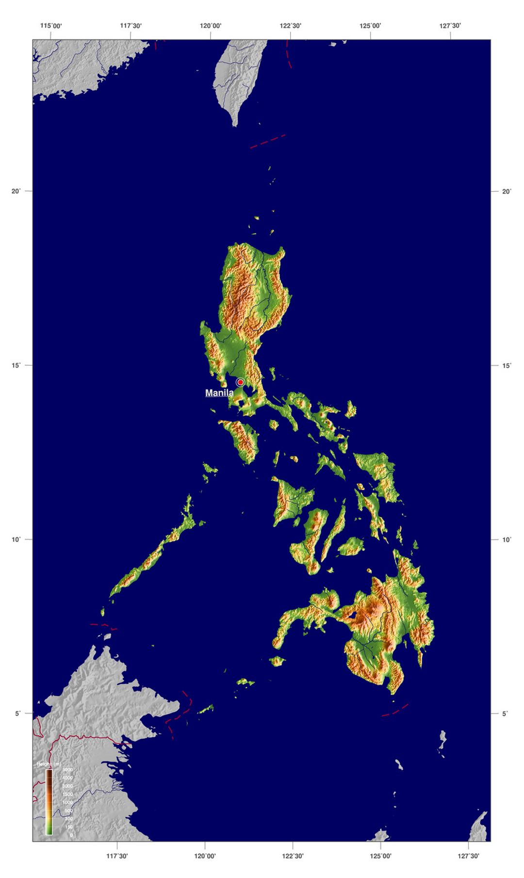 Большая карта рельефа Филиппин