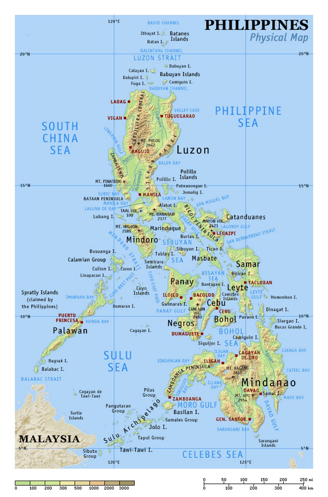 Физическая карта Филиппин