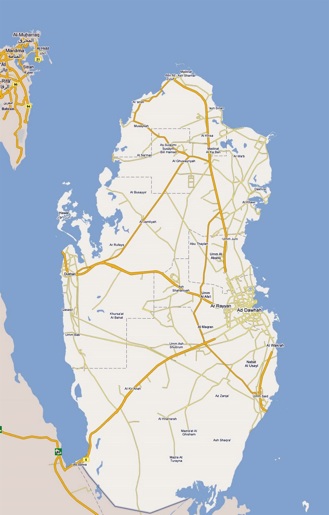 Большая карта дорог Катара с городами