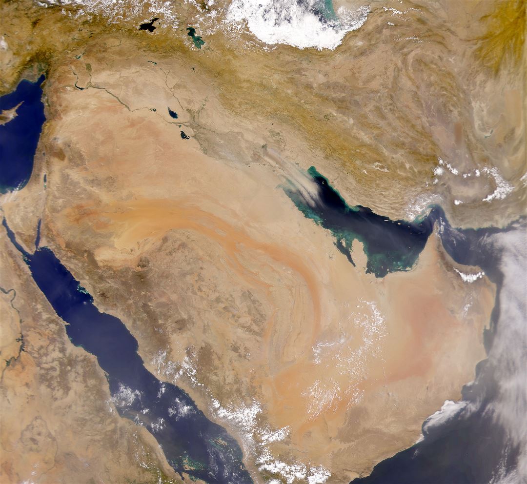 Большая детальная спутниковая карта Саудовской Аравии
