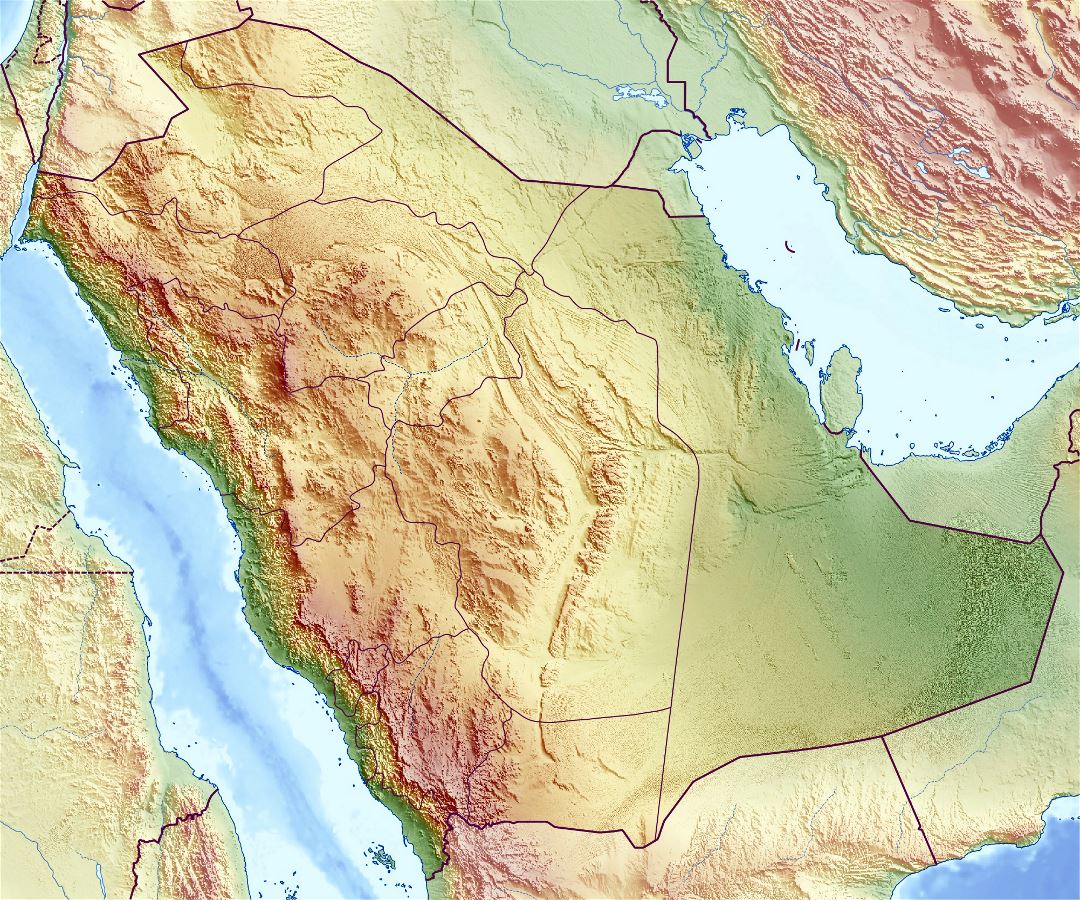 Большая карта рельефа Саудовской Аравии