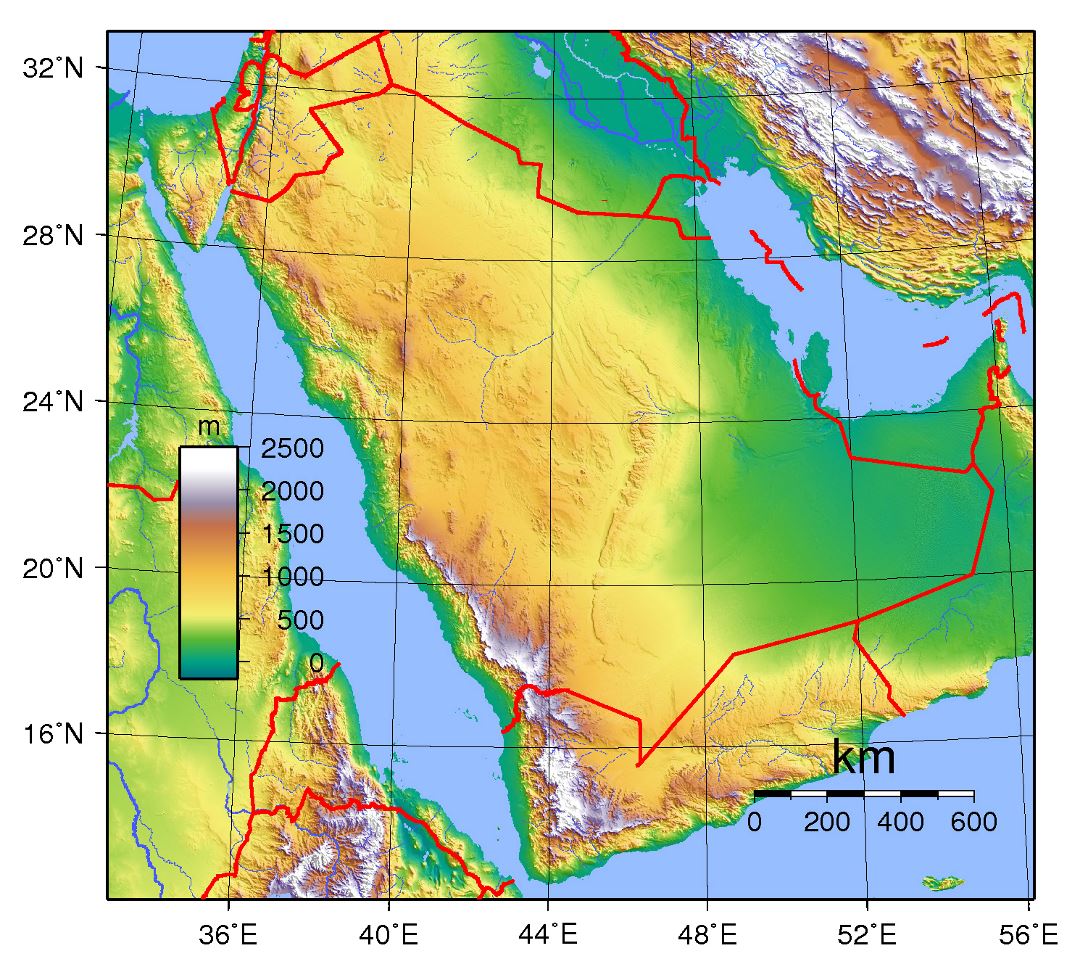 Большая топографическая карта Саудовской Аравии