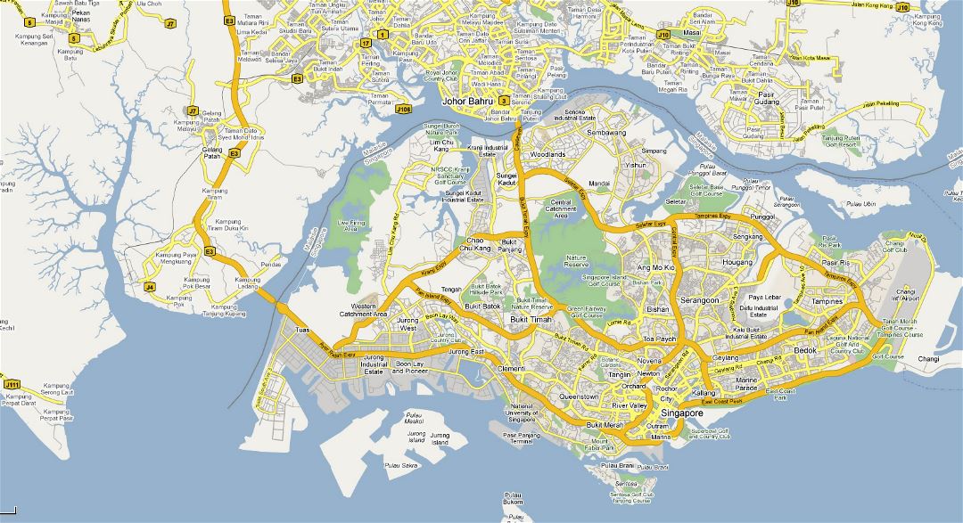 Детальная карта дорог Сингапура