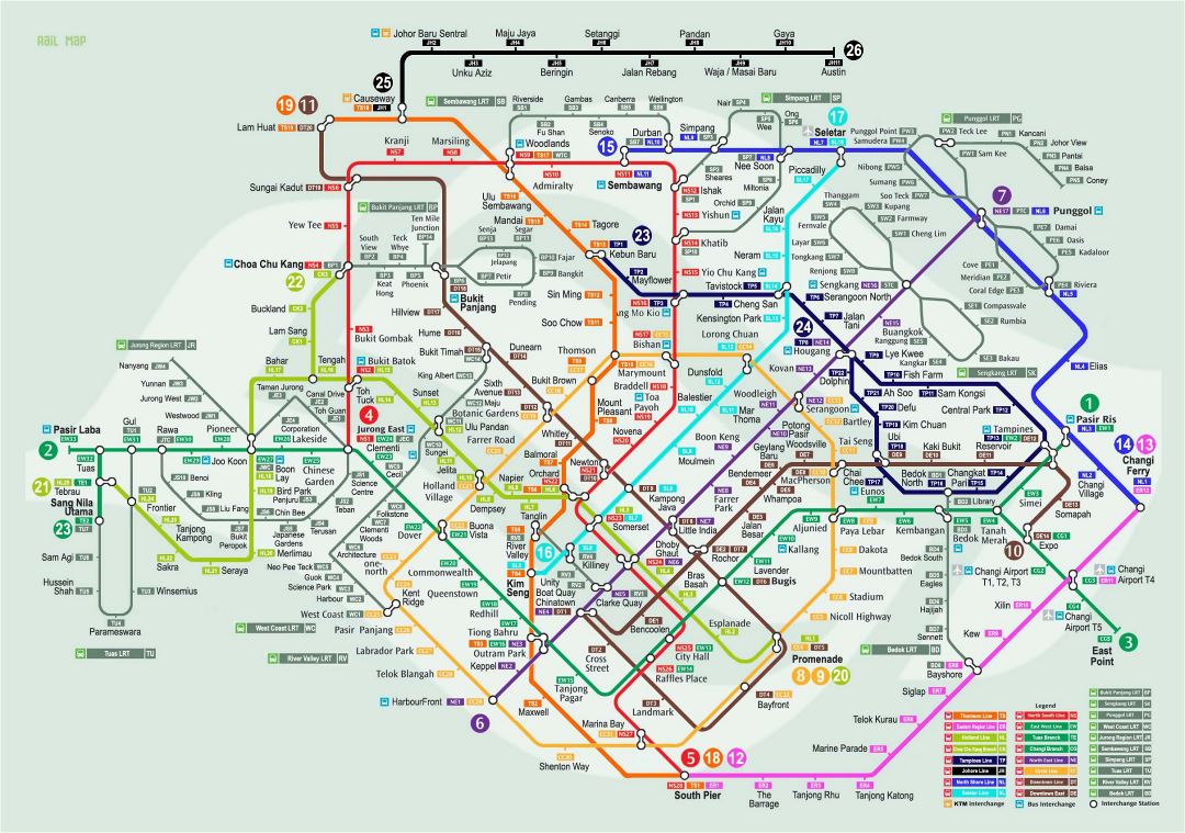 Большая детальная карта железных дорог города Сингапур