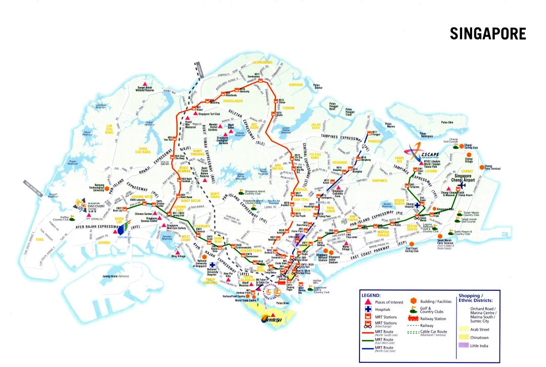 Большая детальная туристическая карта Сингапура