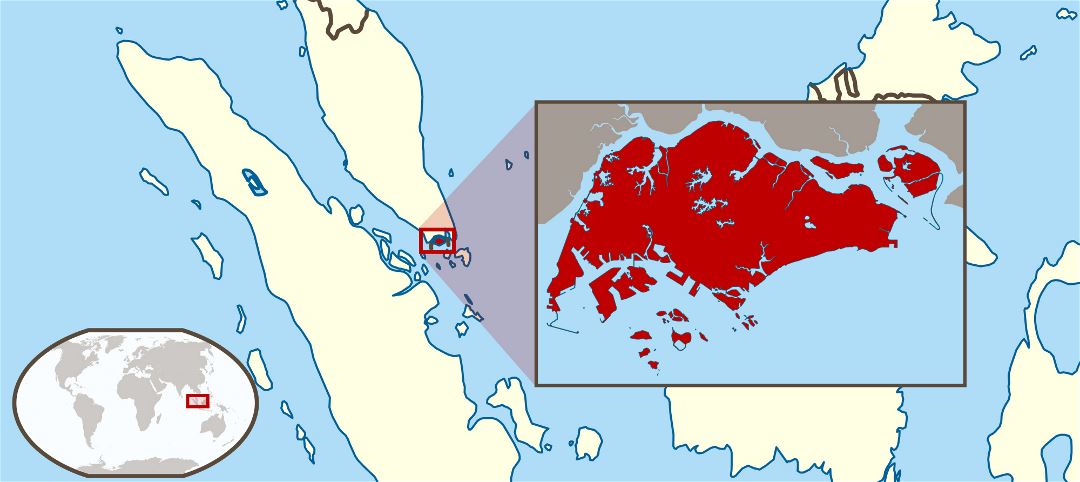 Большая карта расположения Сингапура