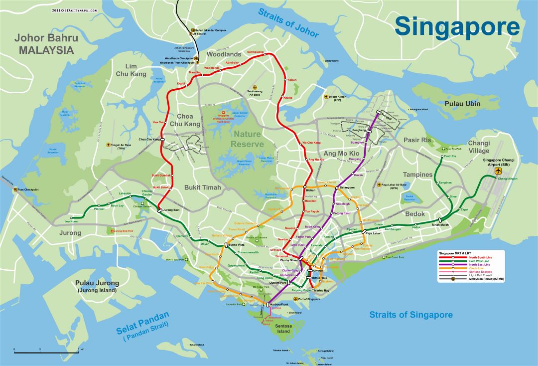 Большая карта метро и легкого метро Сингапура