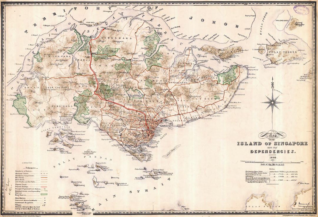 Большая старая карта Сингапура - 1898