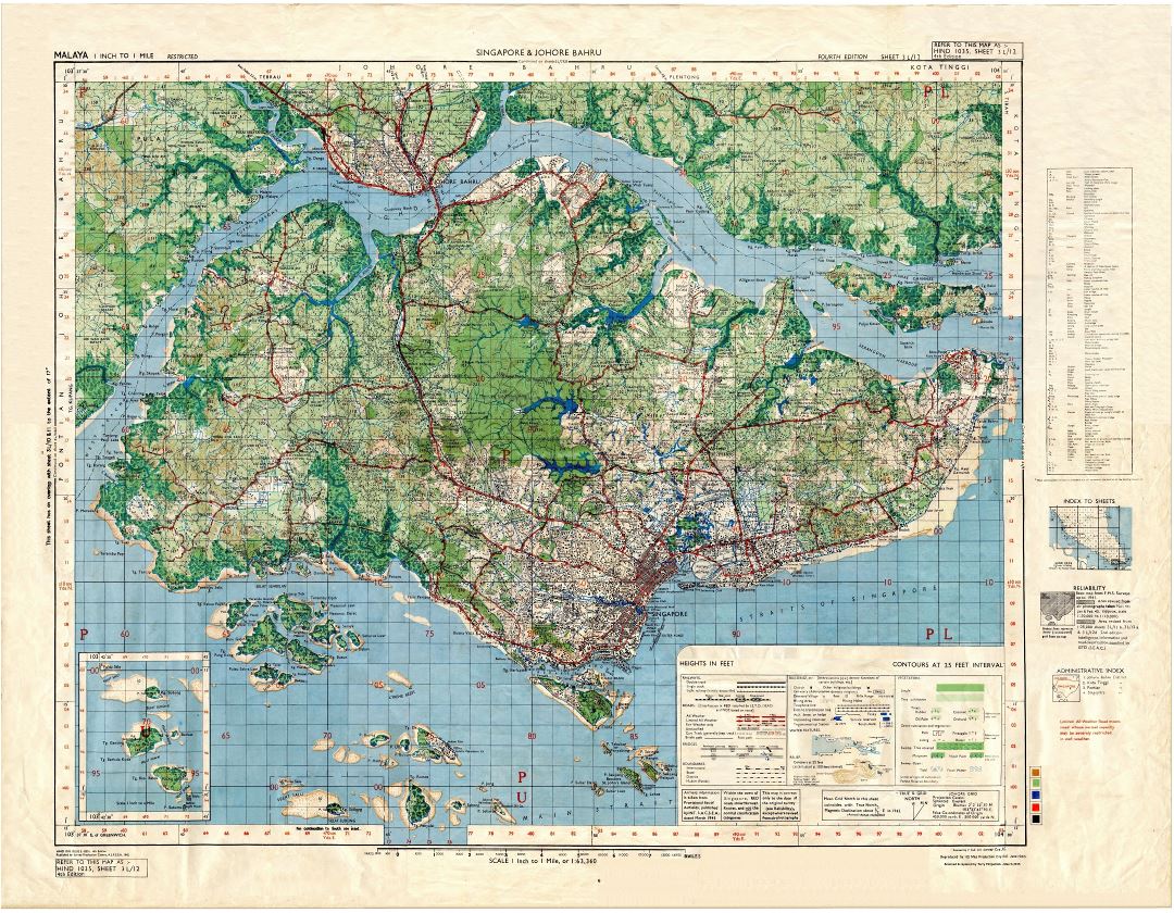 Крупномасштабная топографическая карта Сингапура - 1945