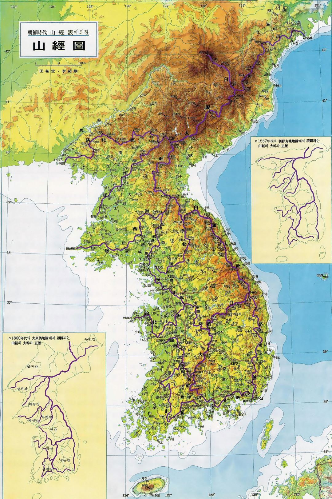 Детальная карта высот Корейского полуострова с дорогами