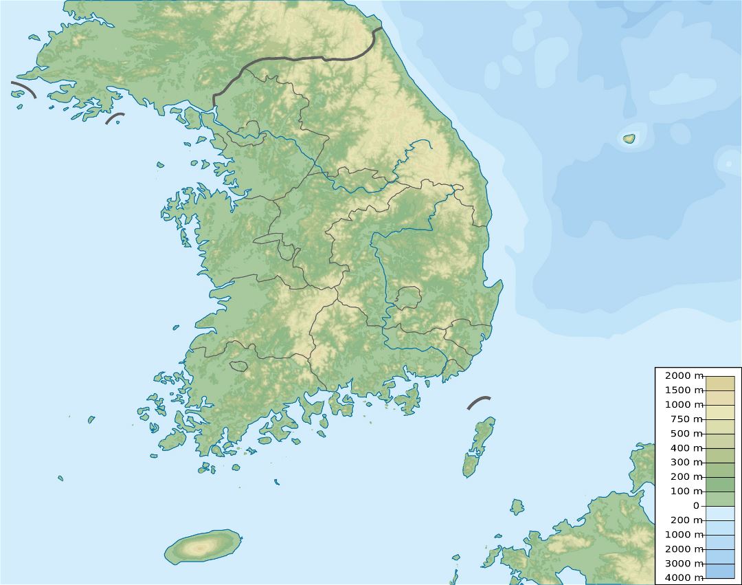 Большая карта высот Южной Кореи