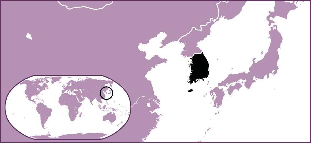 Большая карта расположения Южной Кореи