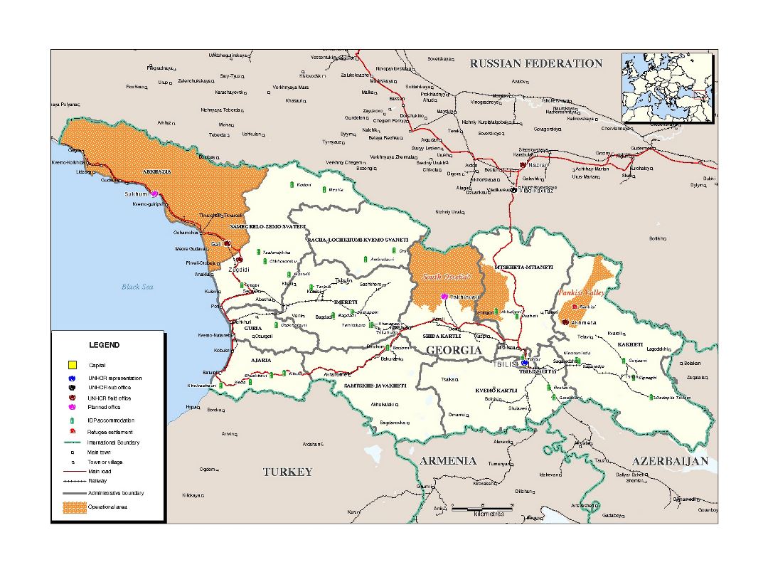 Детальная административная карта Грузии с Абхазией и Южной Осетией