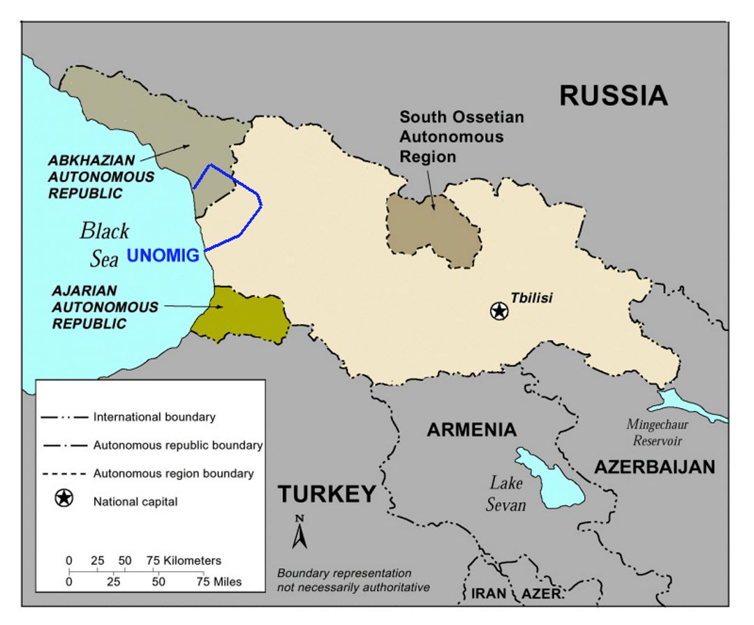 Детальная политическая карта Грузии с Абхазией и Южной Осетией
