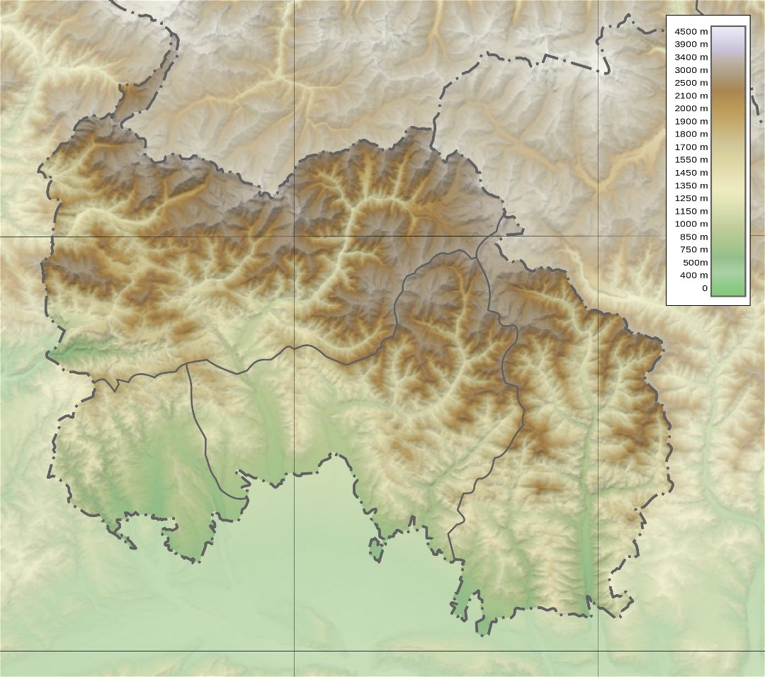Большая детальная физическая карта Южной Осетии