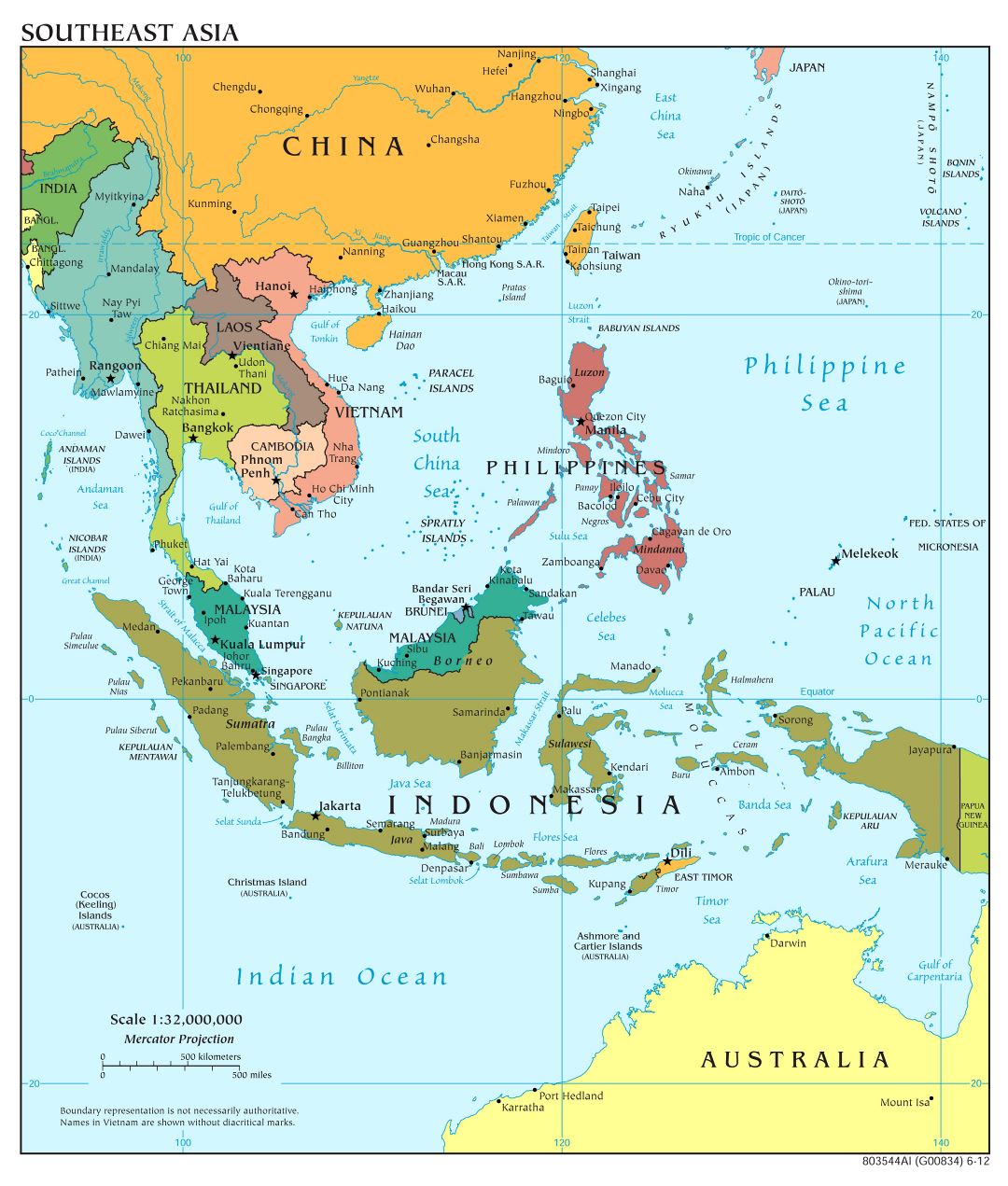 Крупномасштабная политическая карта Юго-Восточной Азии - 2012