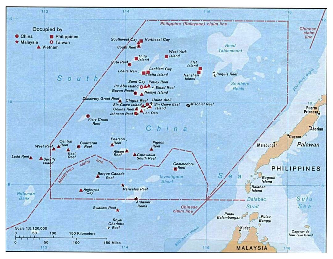 Детальная карта островов Спратли