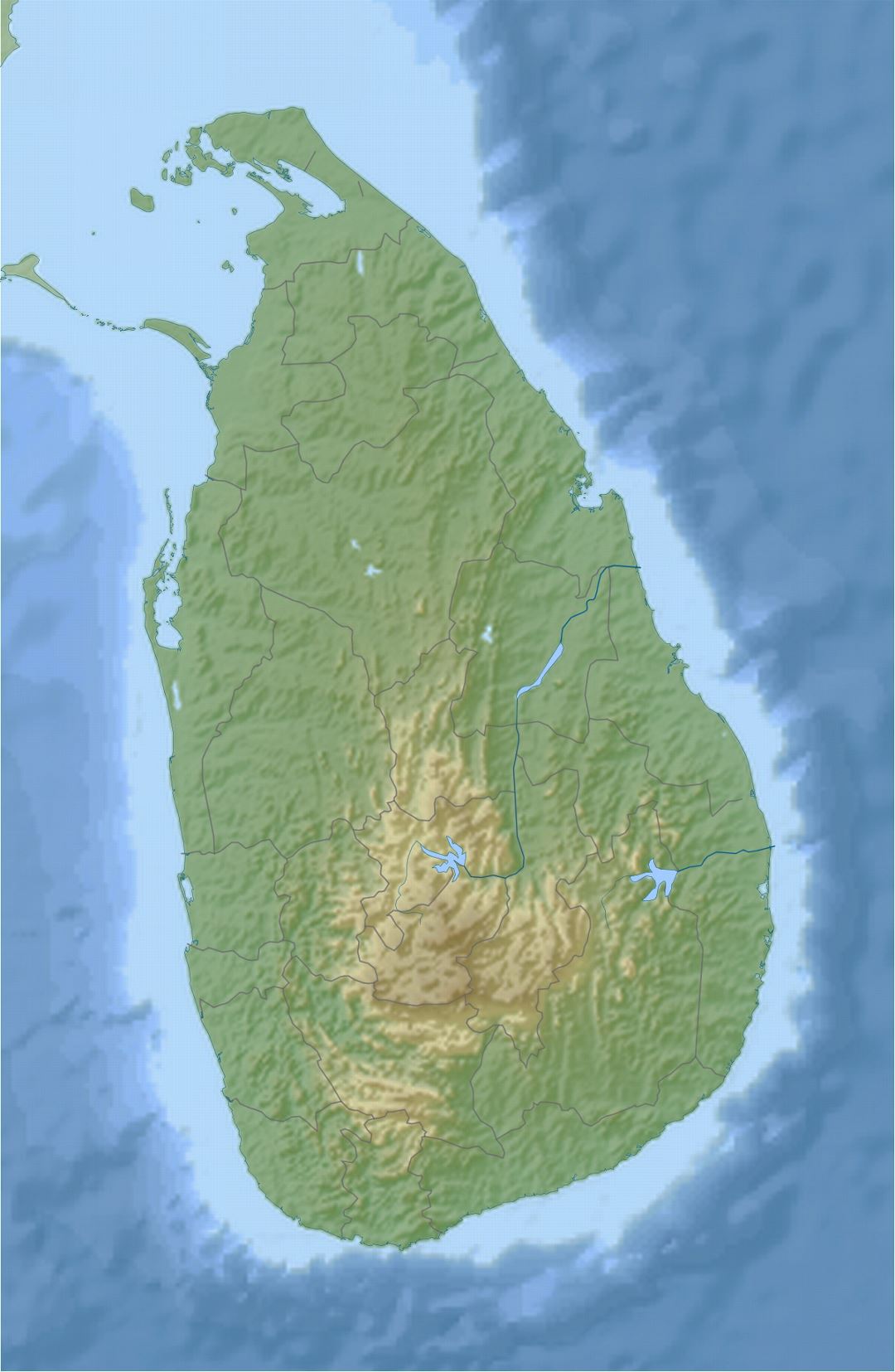 Детальная рельефная карта Шри-Ланки