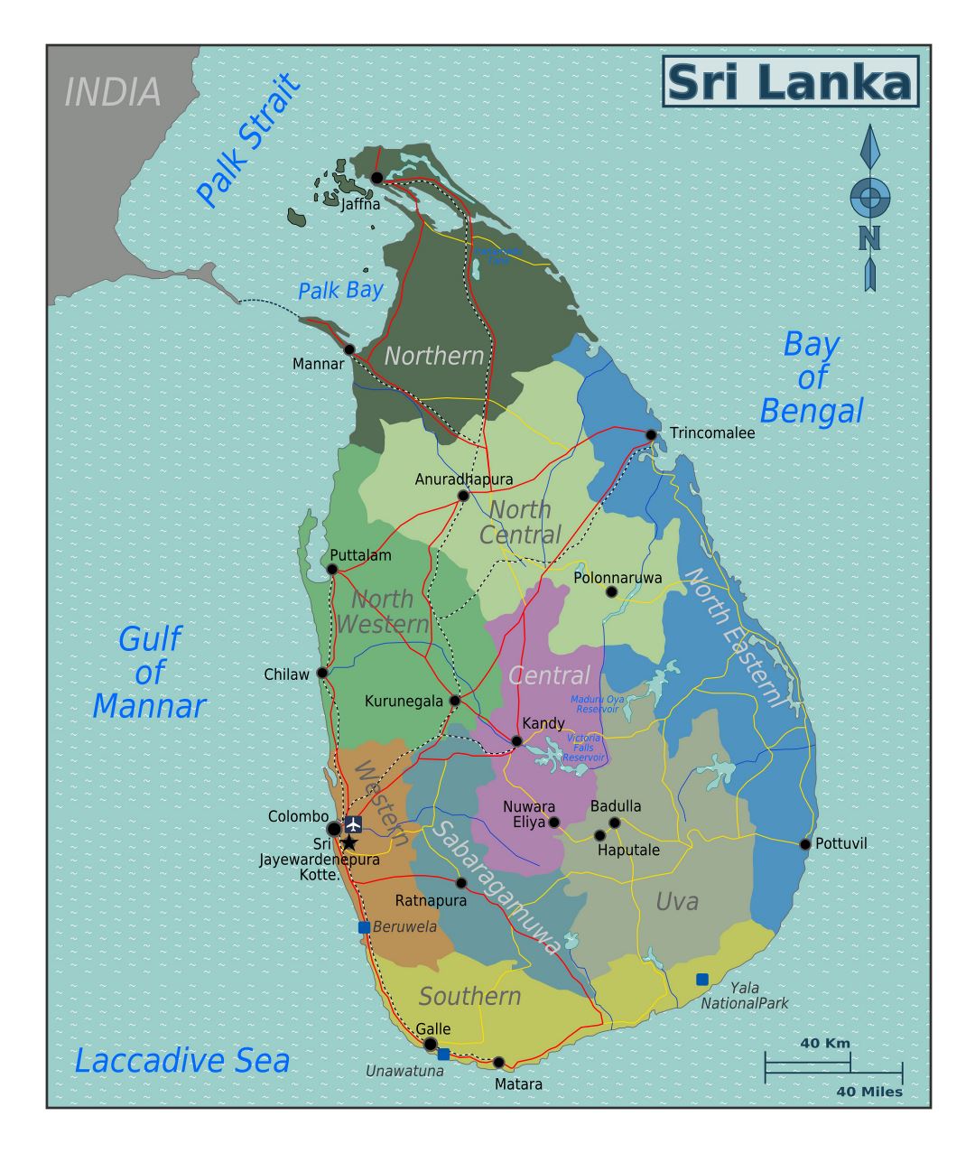 Большая карта регионов Шри-Ланки