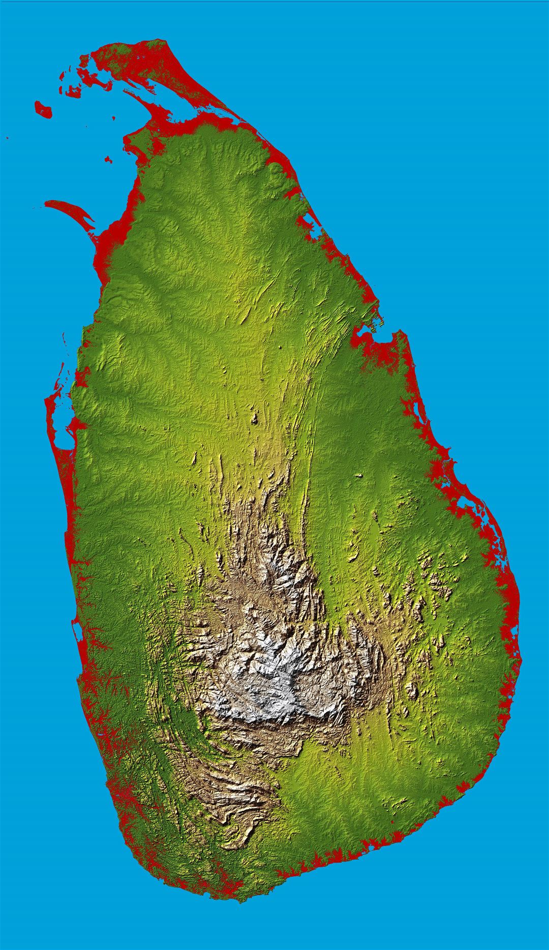 Большая карта рельефа Шри-Ланки