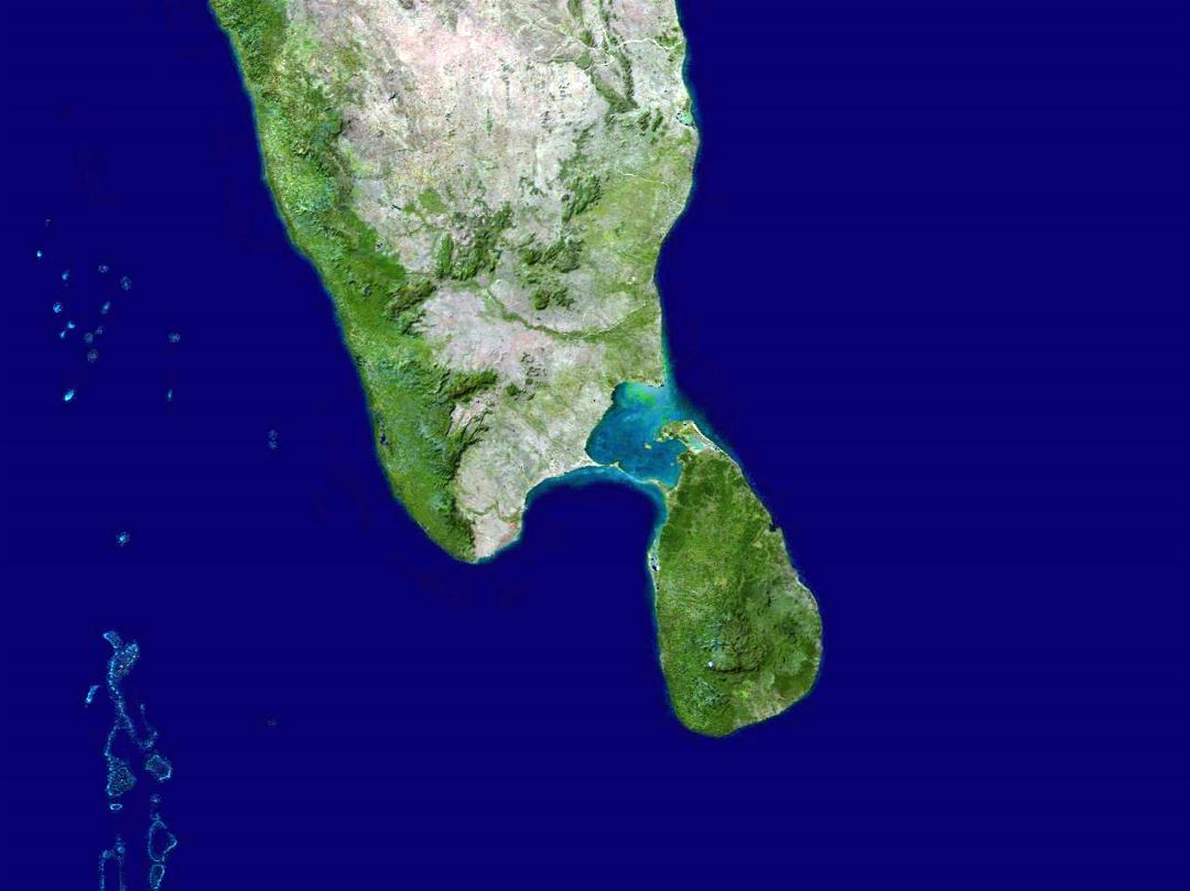 Большая спутниковая карта Южной Индии и Шри-Ланки
