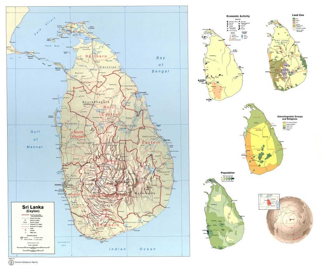 Крупномасштабная карта-профиль страны Шри-Ланки - 1974