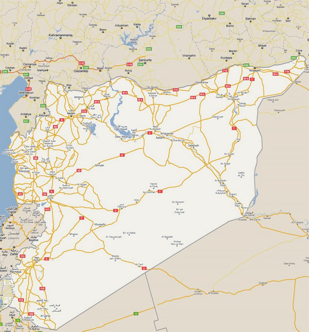 Детальная карта дорог Сирии со всеми городами