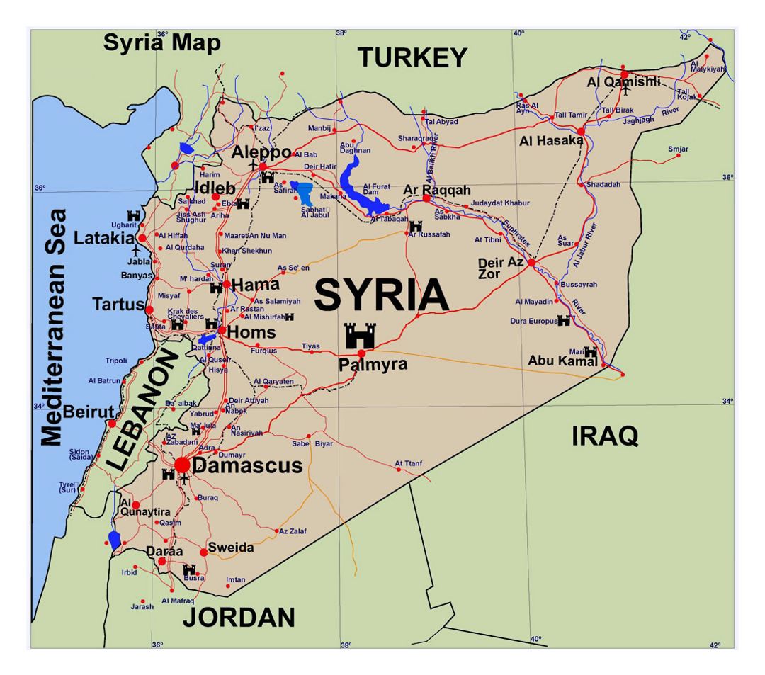 Детальная туристическая карта Сирии
