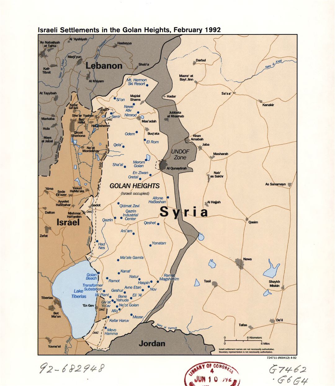 Большая детальная карта израильских поселений на Голанских высотах - 1992