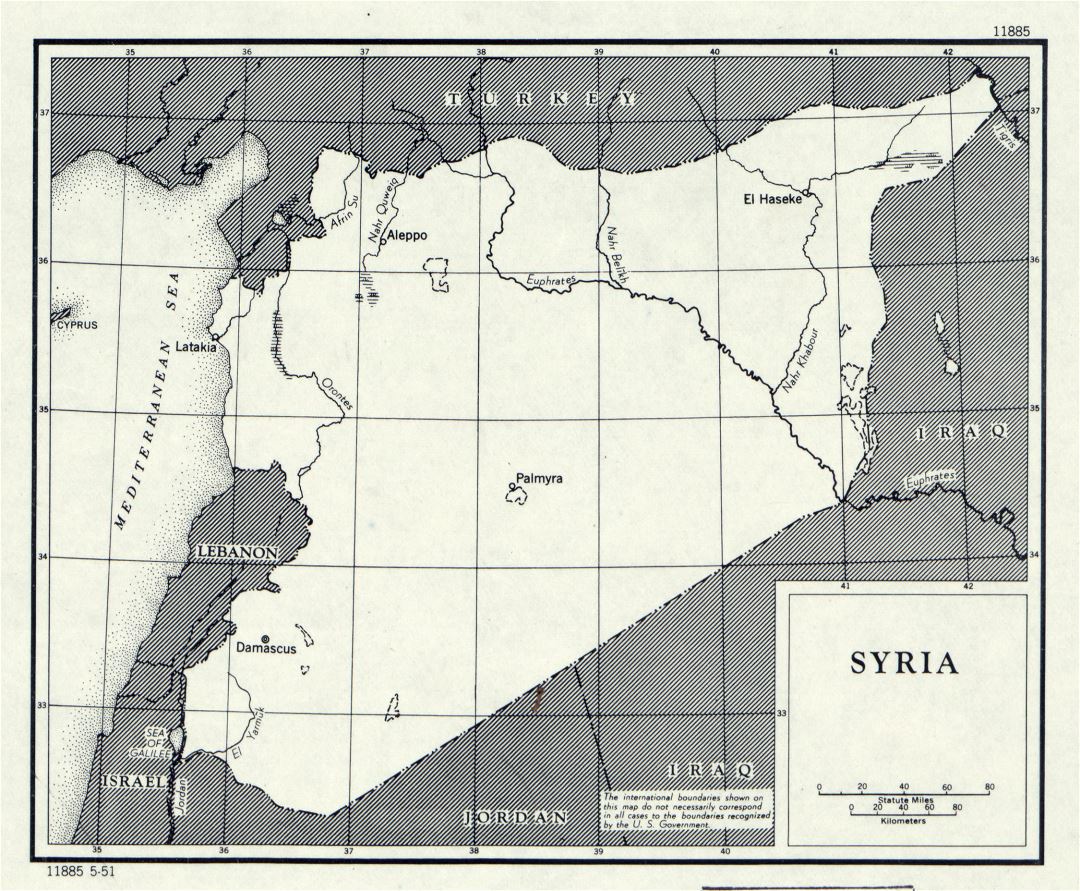 Большая детальная политическая карта Сирии - 1951