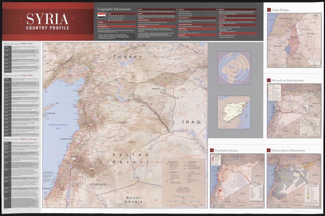 Крупномасштабная детальная профильная карта страны Сирии с другими пометками - 2011