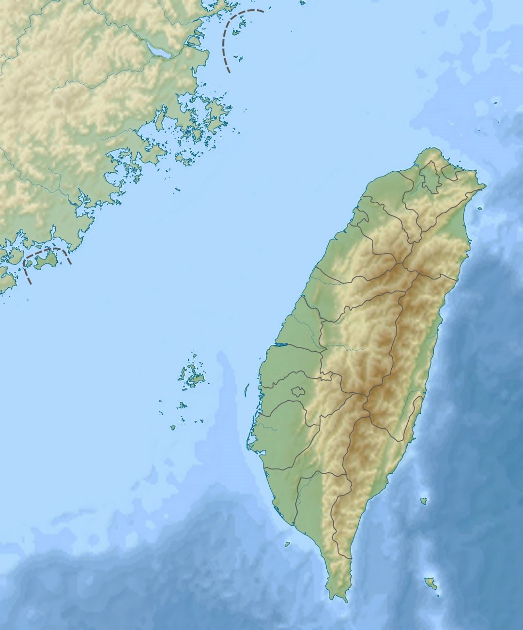 Детальная карта рельефа Тайваня