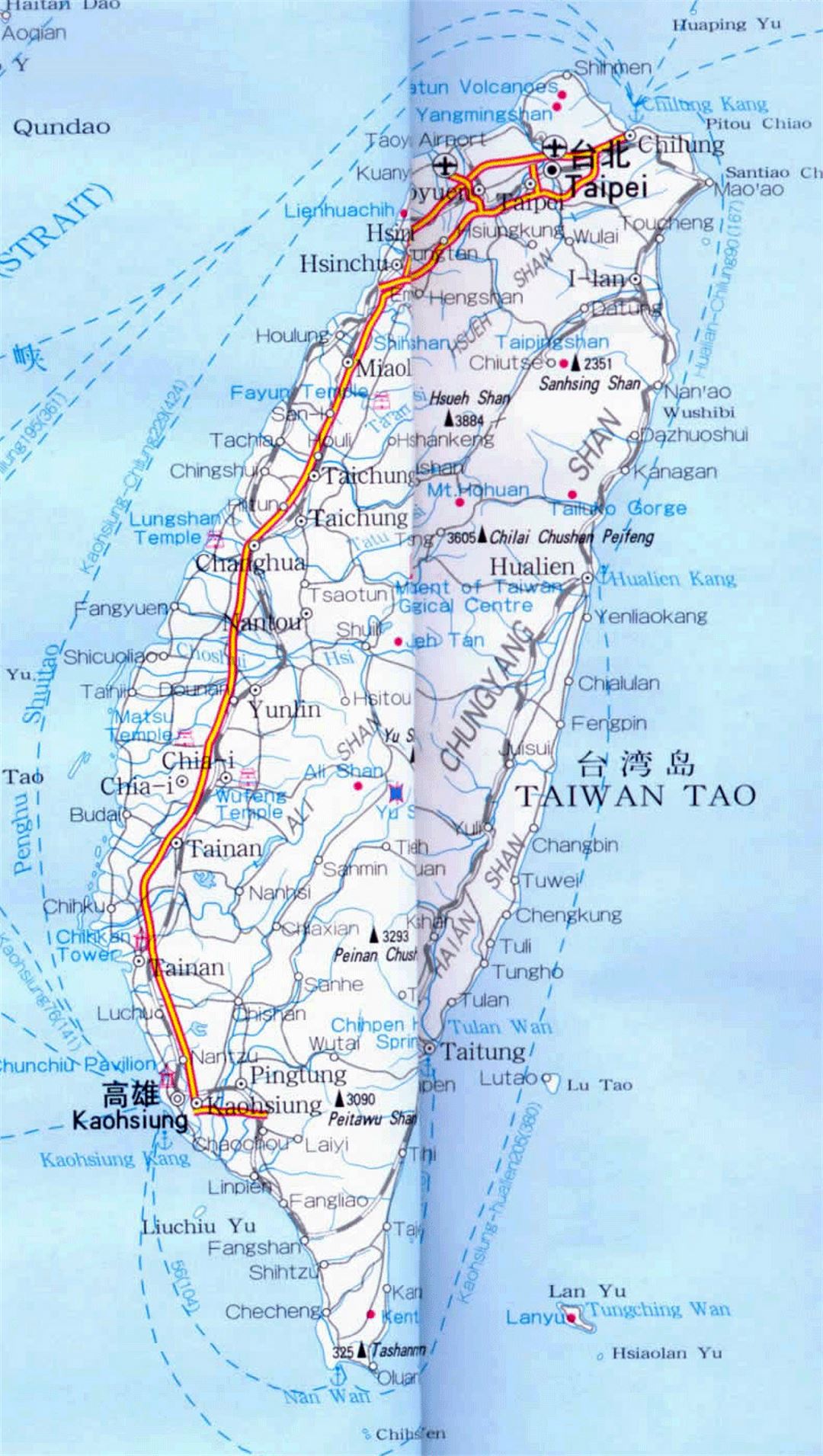 Детальная карта дорог Тайваня с городами и аэропортами
