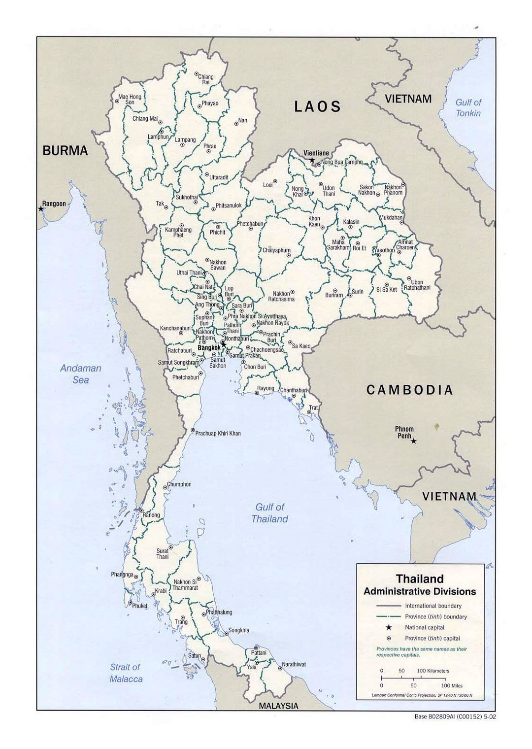Детальная карта административных делений  Таиланда - 2002