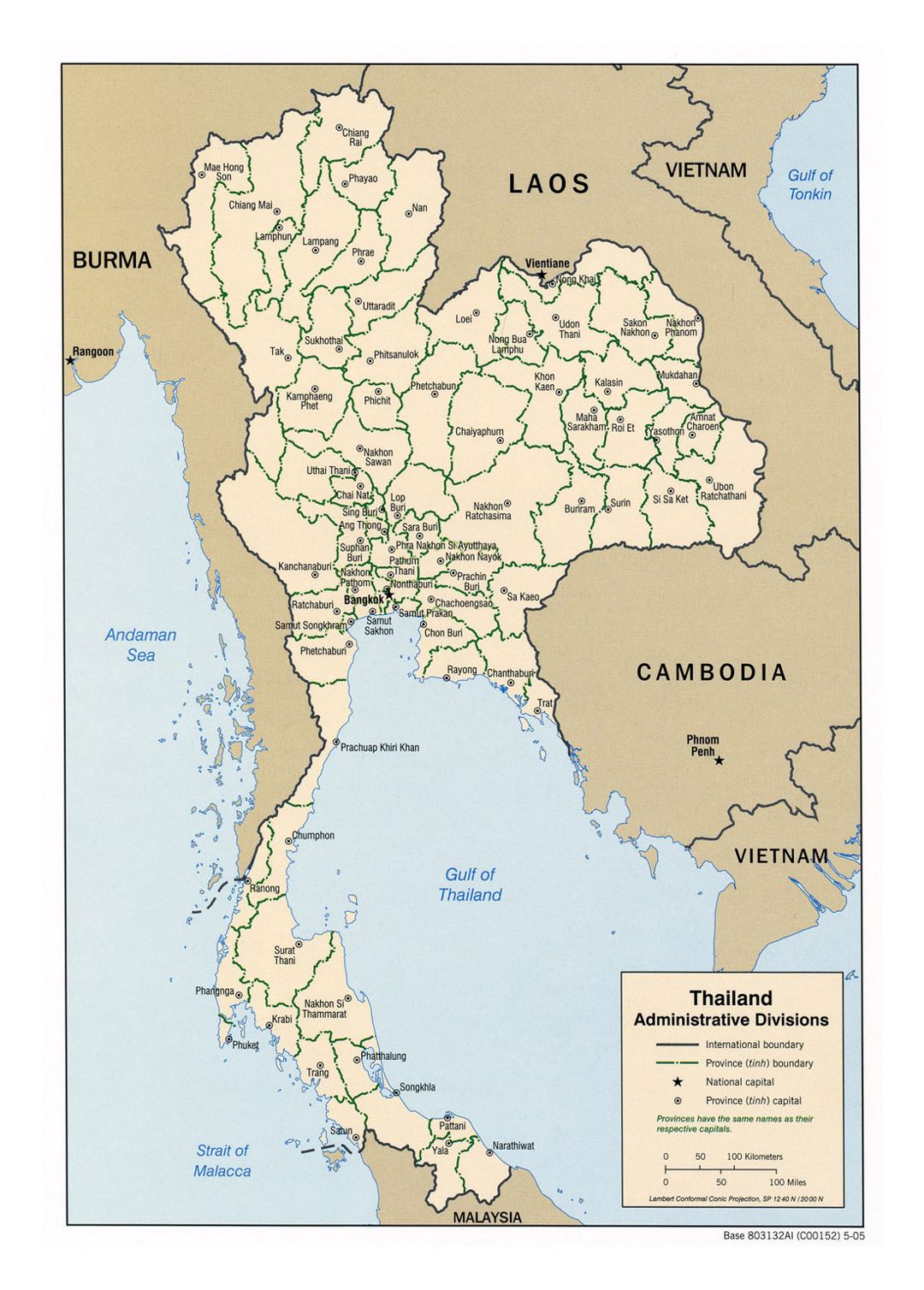 Детальная карта административных делений Таиланда - 2005