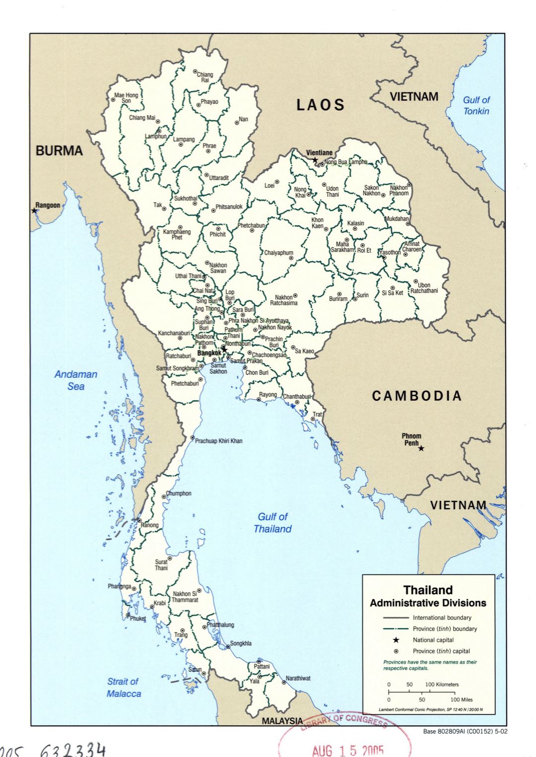 Большая детальная карта административных делений Таиланда - 2002