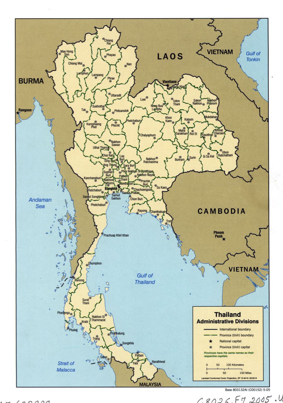 Большая детальная карта административных делений Таиланда - 2005