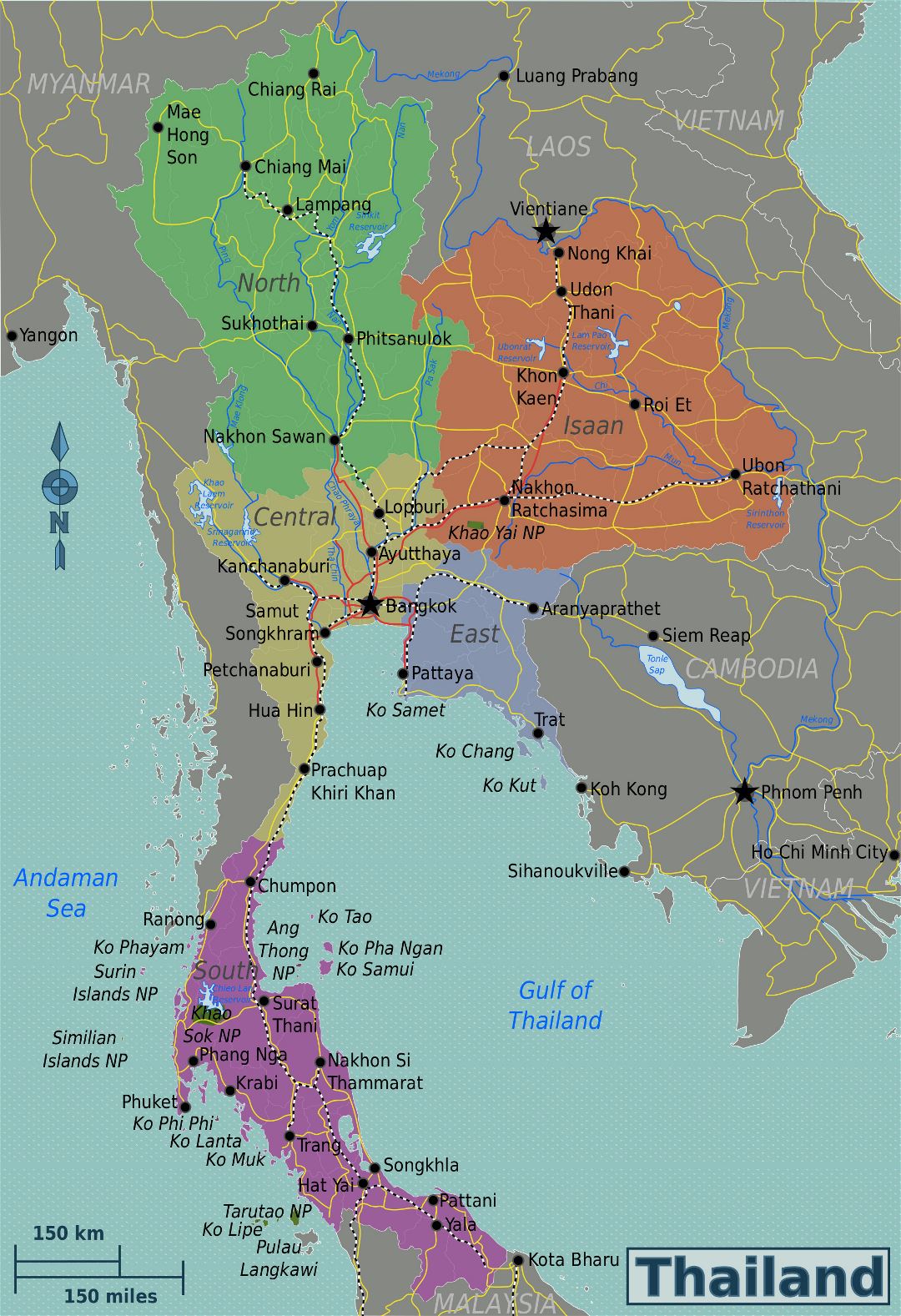 Большая детальная карта регионов Таиланда