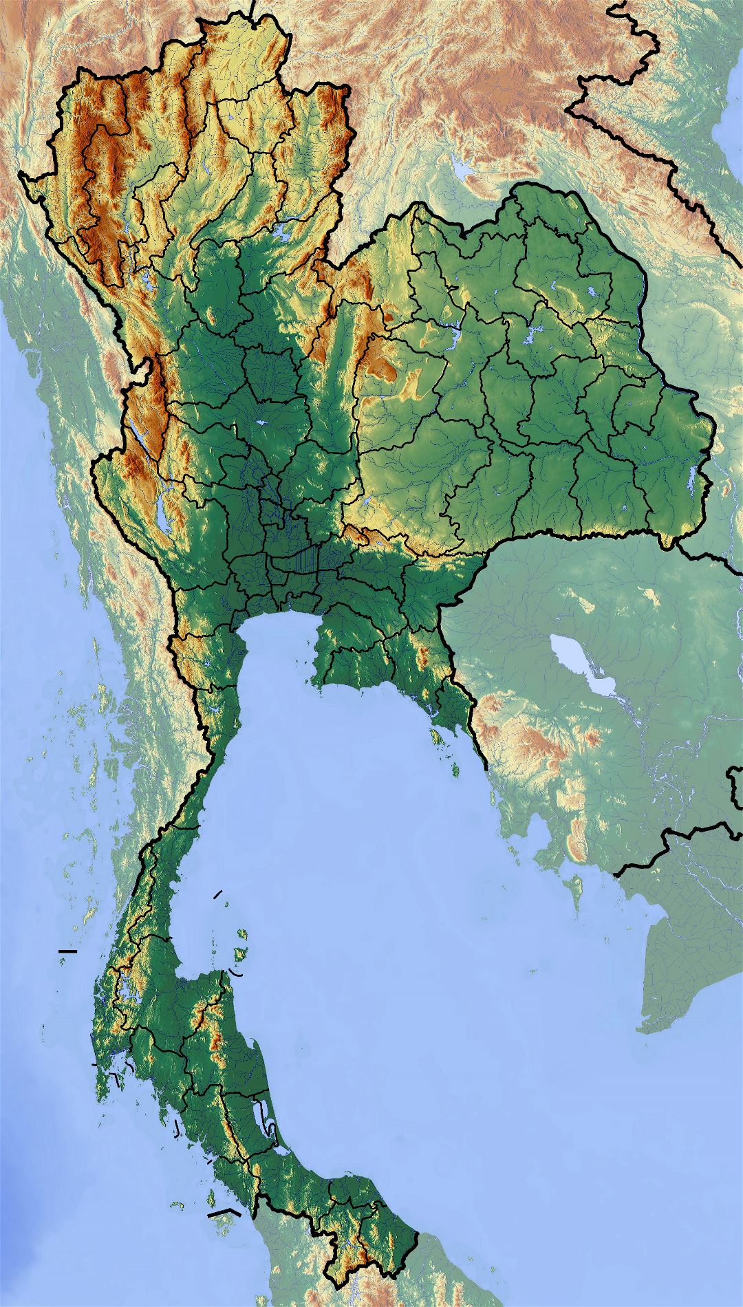 Большая карта рельефа Таиланда