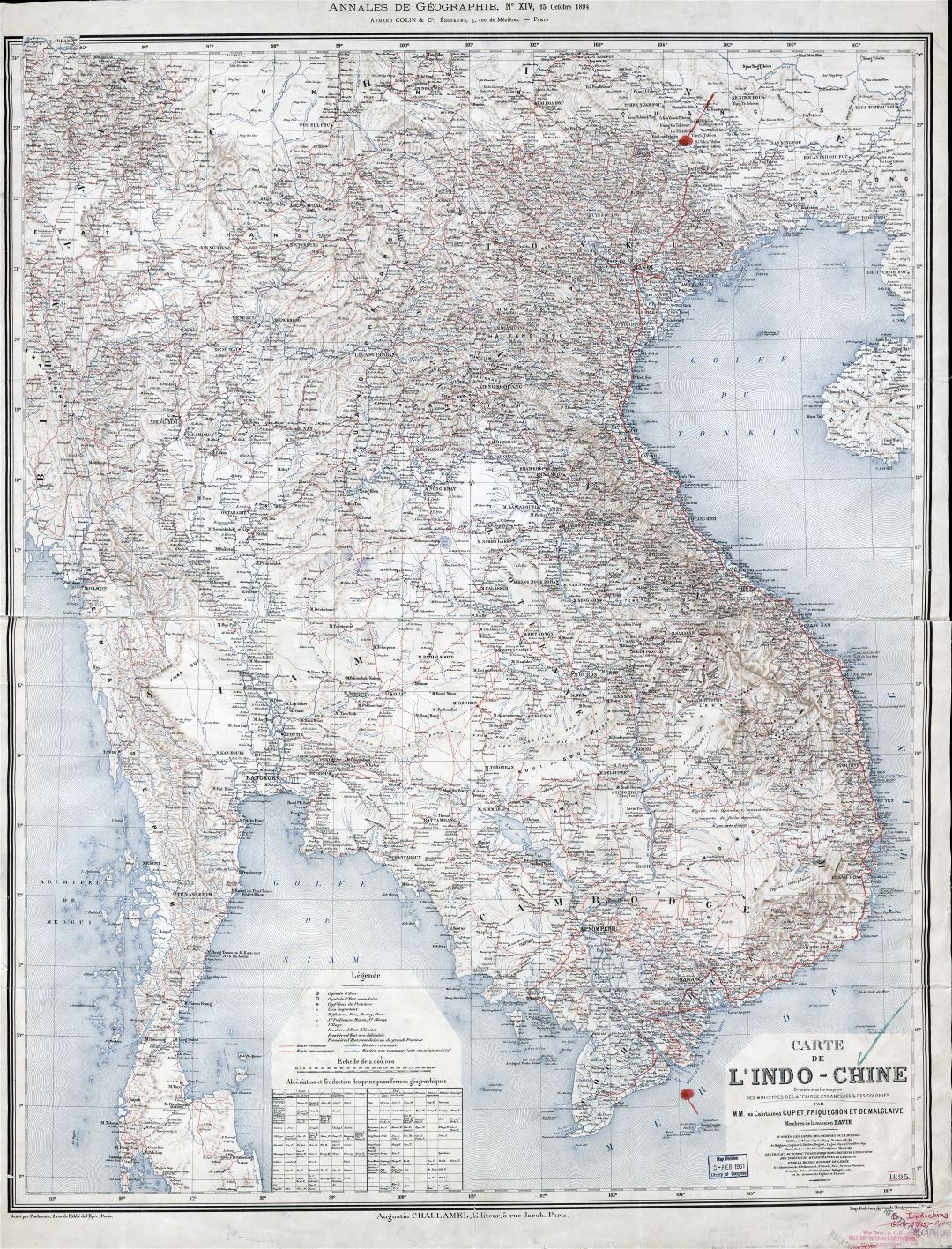 Крупномасштабная детальная старая карта Индокитая - 1895