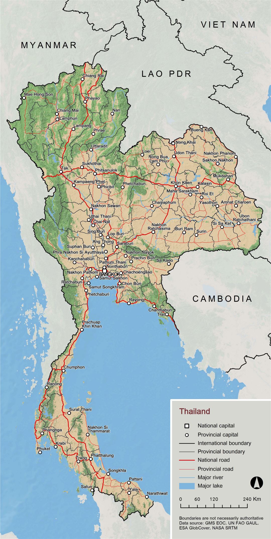 Крупномасштабная обзорная карта Таиланда