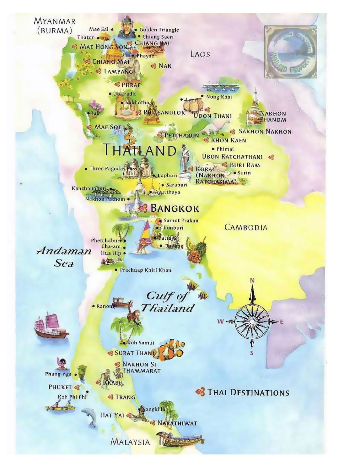 Туристическая иллюстрированная карта Таиланда