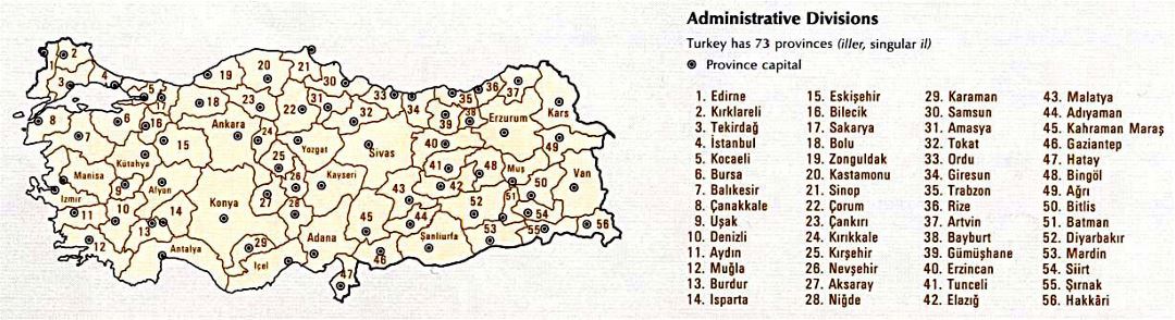 Карта административных делений Турции
