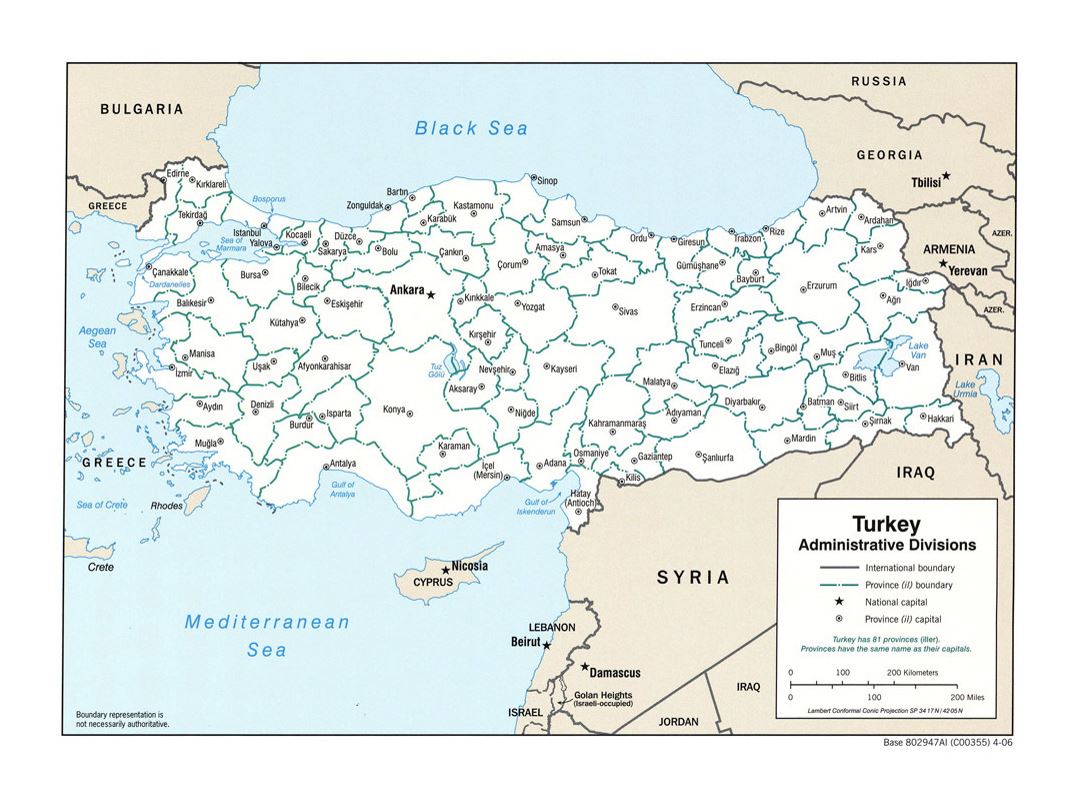 Детальная карта административных делений Турции - 2006