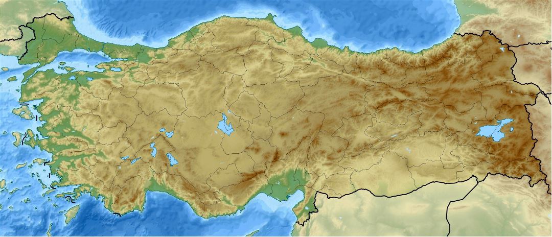 Детальная карта рельефа Турции