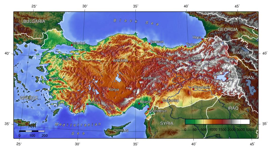 Детальная топографическая карта Турции