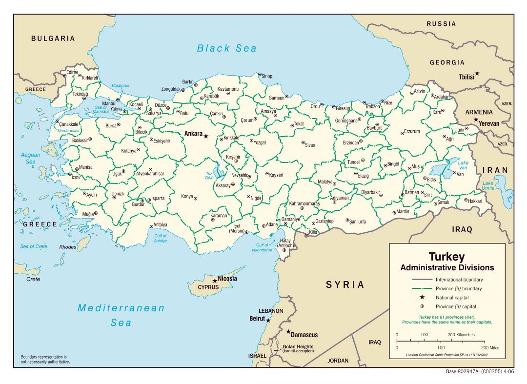 Большая карта административных делений Турции - 2006
