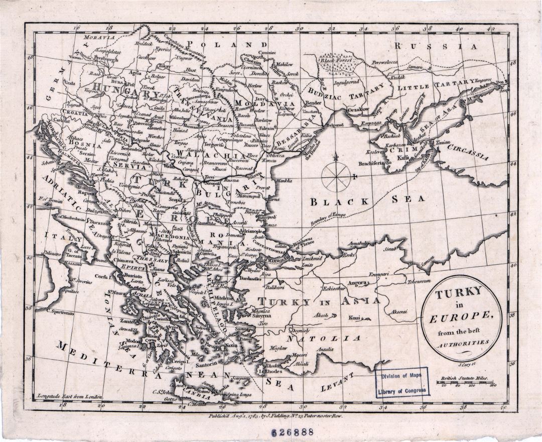 Большая детальная старая античная карта Турции в Европе - 1783