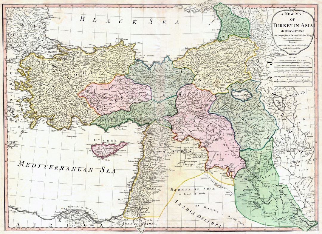 Большая детальная старая карта Турции - 1794