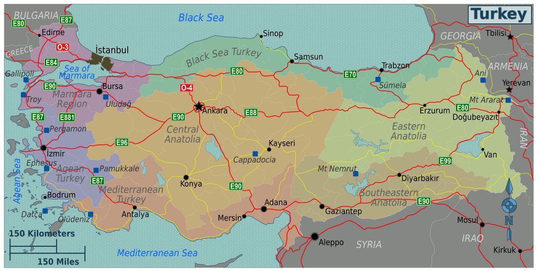 Большая карта регионов Турции
